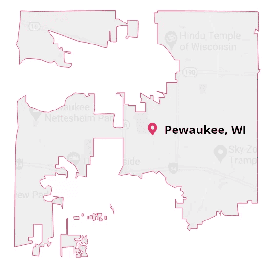 Map of the Pewaukee, WI service area